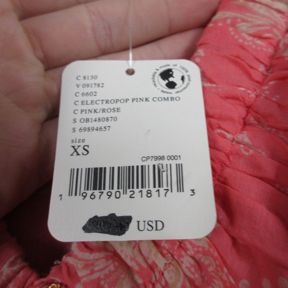 Free People Golden Hour Smocked Bodice Cotton Maxi Dress XS Pink Boho Summer 362 - Picture 8 of 13